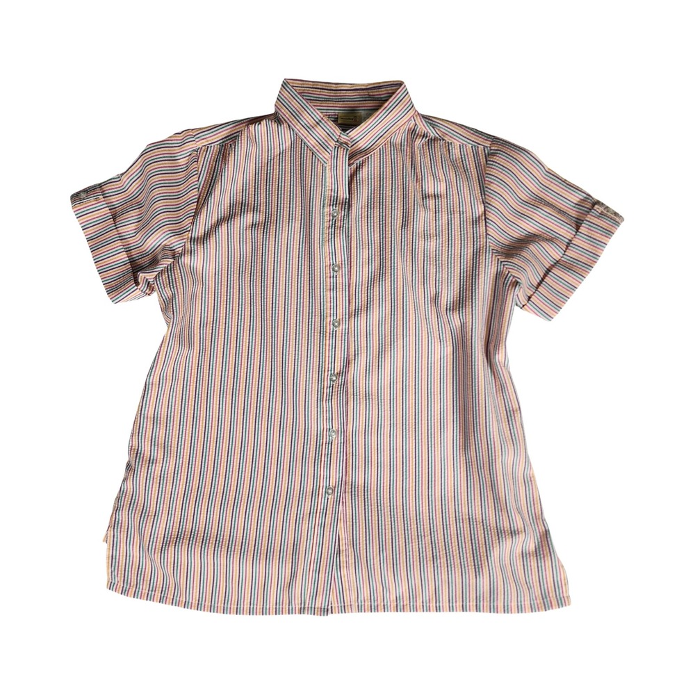 Vintage Boca Bay Womens Large Multi Color Striped Short Sleeve Button Up Shirt